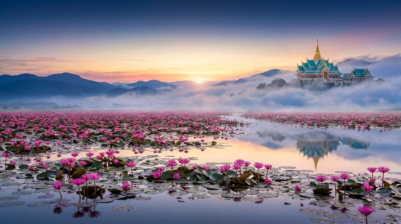 มนต์เสน่ห์ทะเลบัวแดงและวัดป่าภูก้อน อุดรธานี - มังกร รถเช่า